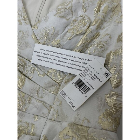 NWT Aidan Mattox V-Neck 3/4-Sleeve Gown - Gold & White size 4 - Picture 9 of 10